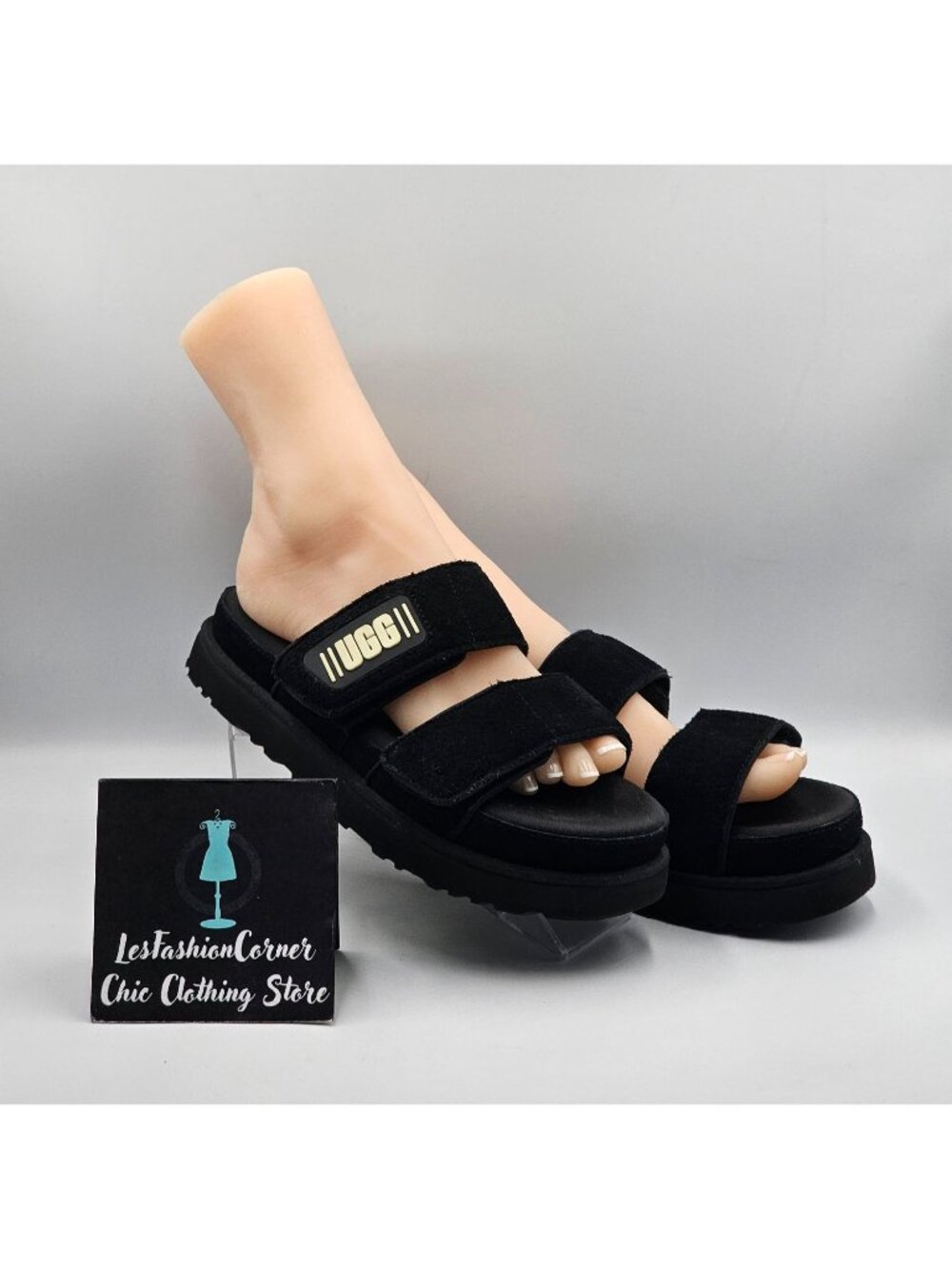 UGG Women's Black Suede Greer Platform Adjustable  Straps Slide Sandal Sz 9 3707 - Picture 11 of 16